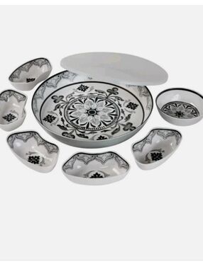 7 Piece Melamine Lazy Susan With Cover Divided Serving Dishes Grey new 2026
